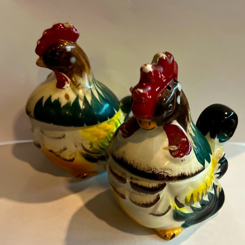 VINTAGE STACKING CHICKEN & ROOSTER SUGAR CREAMER SALT & PEPPER SET ~ JAPAN - Picture 1 of 7